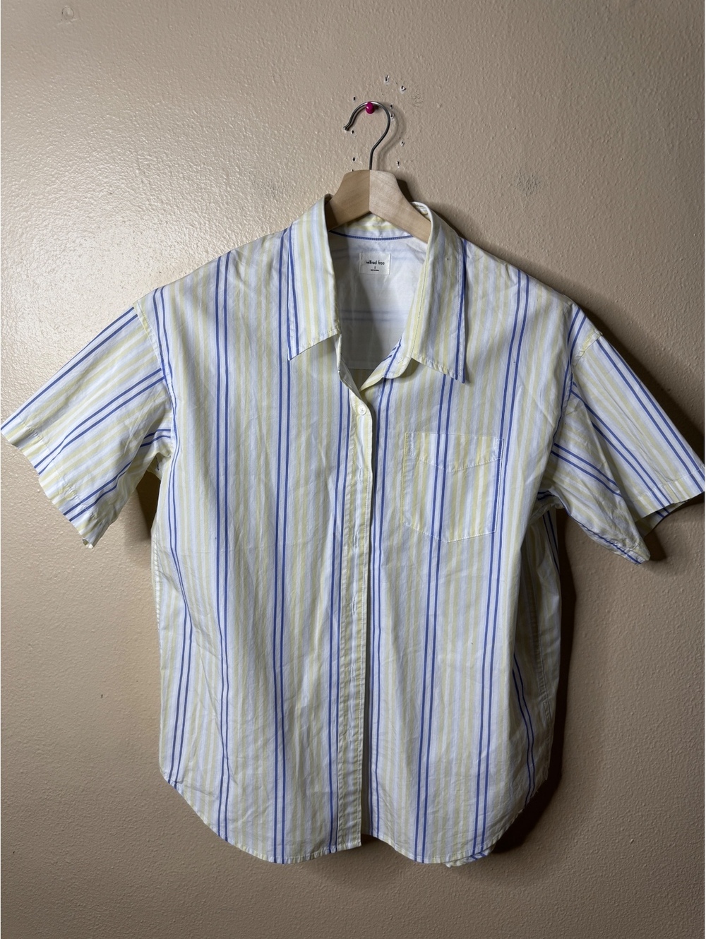 Wilfred Free Womens S Button Up Shirt Striped Cotton Short Sleeve Oversized